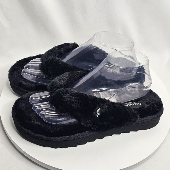 KOOLABURRA By UGG Black Faux Fur Platform Slippers Womens Size 8 - Picture 1 of 8